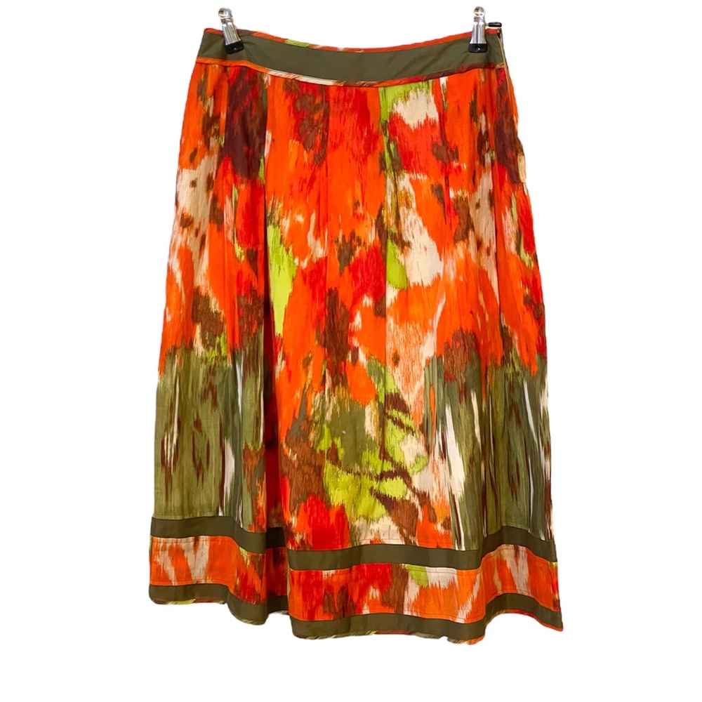 Talbots vivid silk blend print skirt w/grosgrain trim